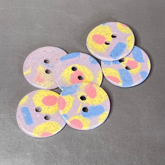 2 Speckled Porcelain Yellow Spring Blossom Patterned Buttons