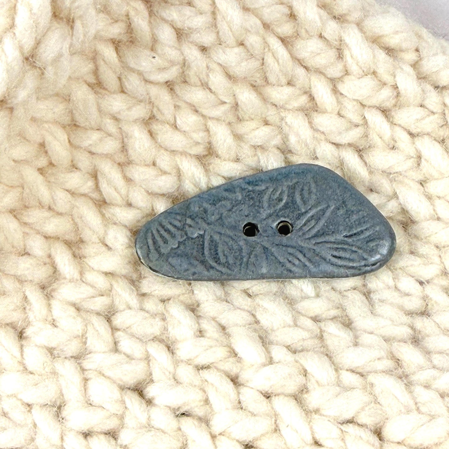 Blue Matte Triangular Button with Flower and Plant Texture
