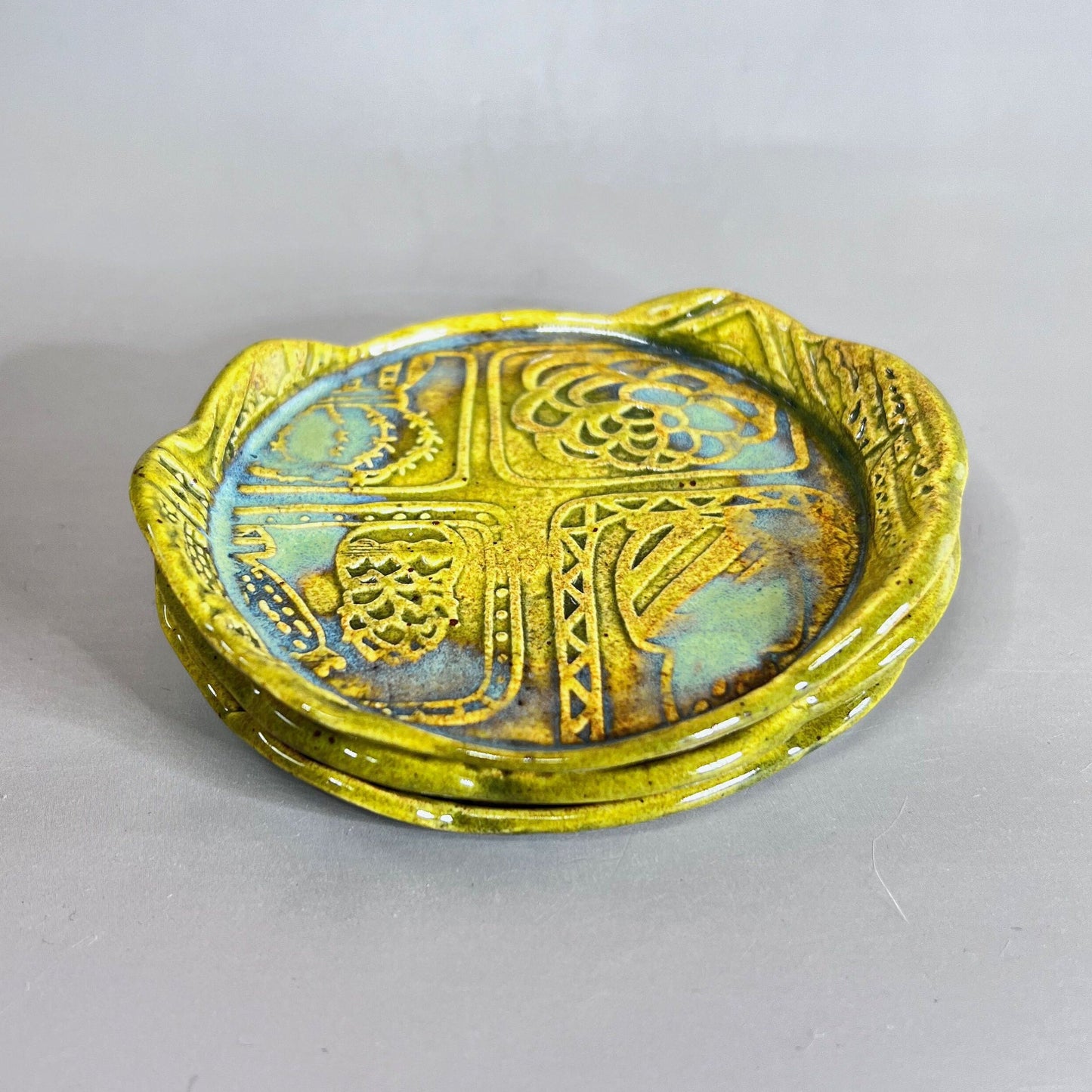 Succulent Patterned Stoneware Teabag Holder/Spoon Rest