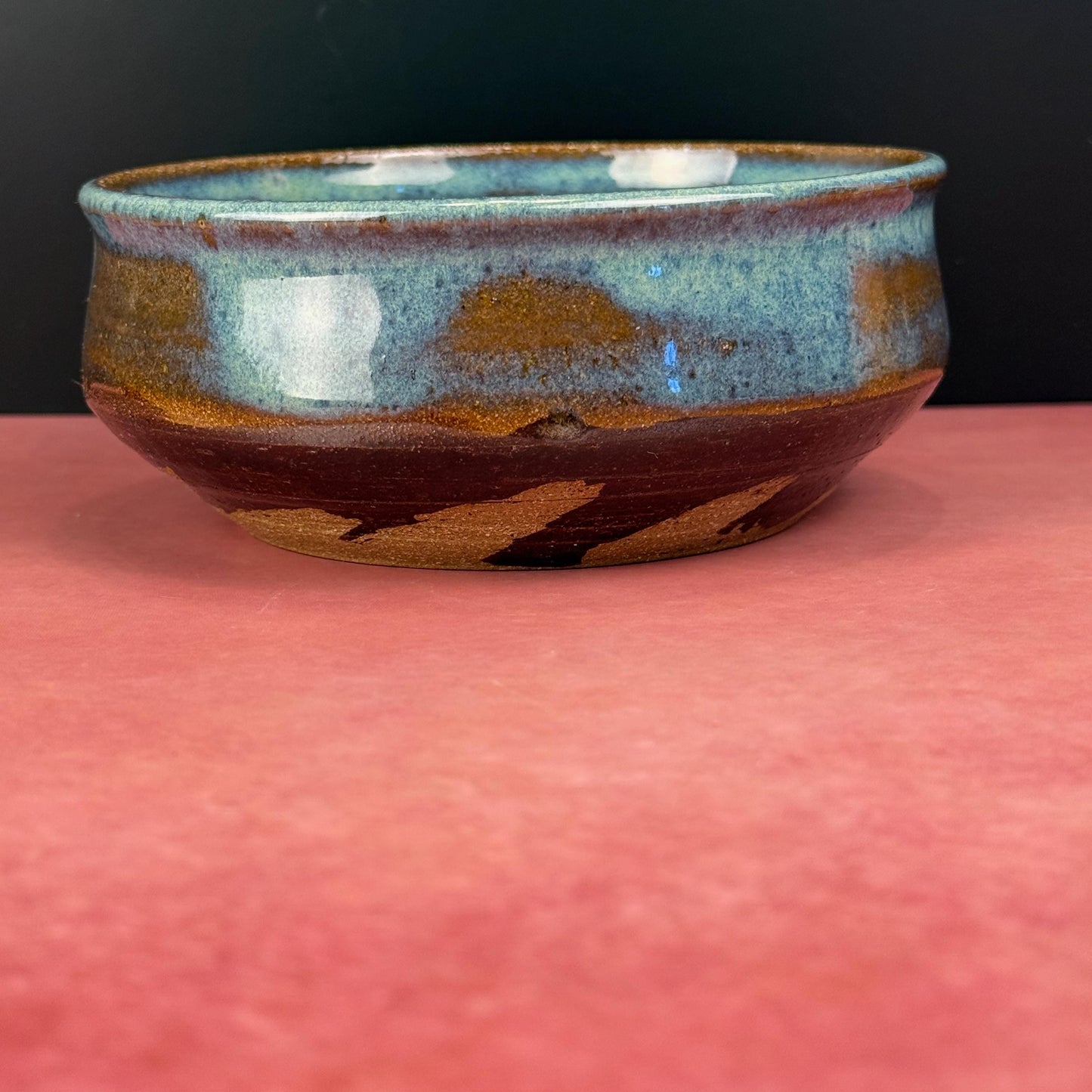 Blue with Brown Shallow Brown Stoneware Bowl