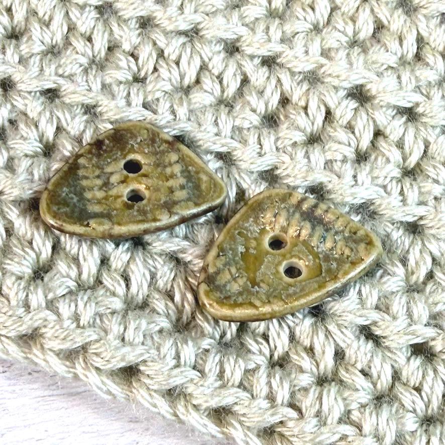 Tiny Spring Ferns with Green and Gold  2 Hole Triangular Buttons