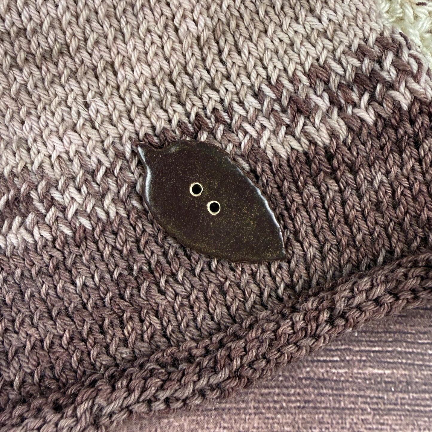 Large Dark Brown Leaf Ceramic Button