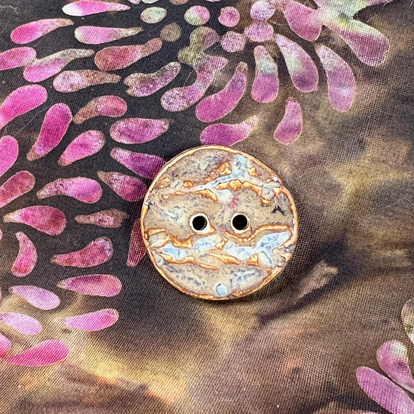 Set of 3 Brown Round Ceramic Buttons with 2 Holes