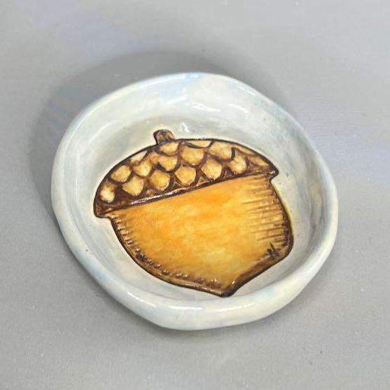 Handmade Ceramic Acorn Trinket Dish, Child's Ring Dish