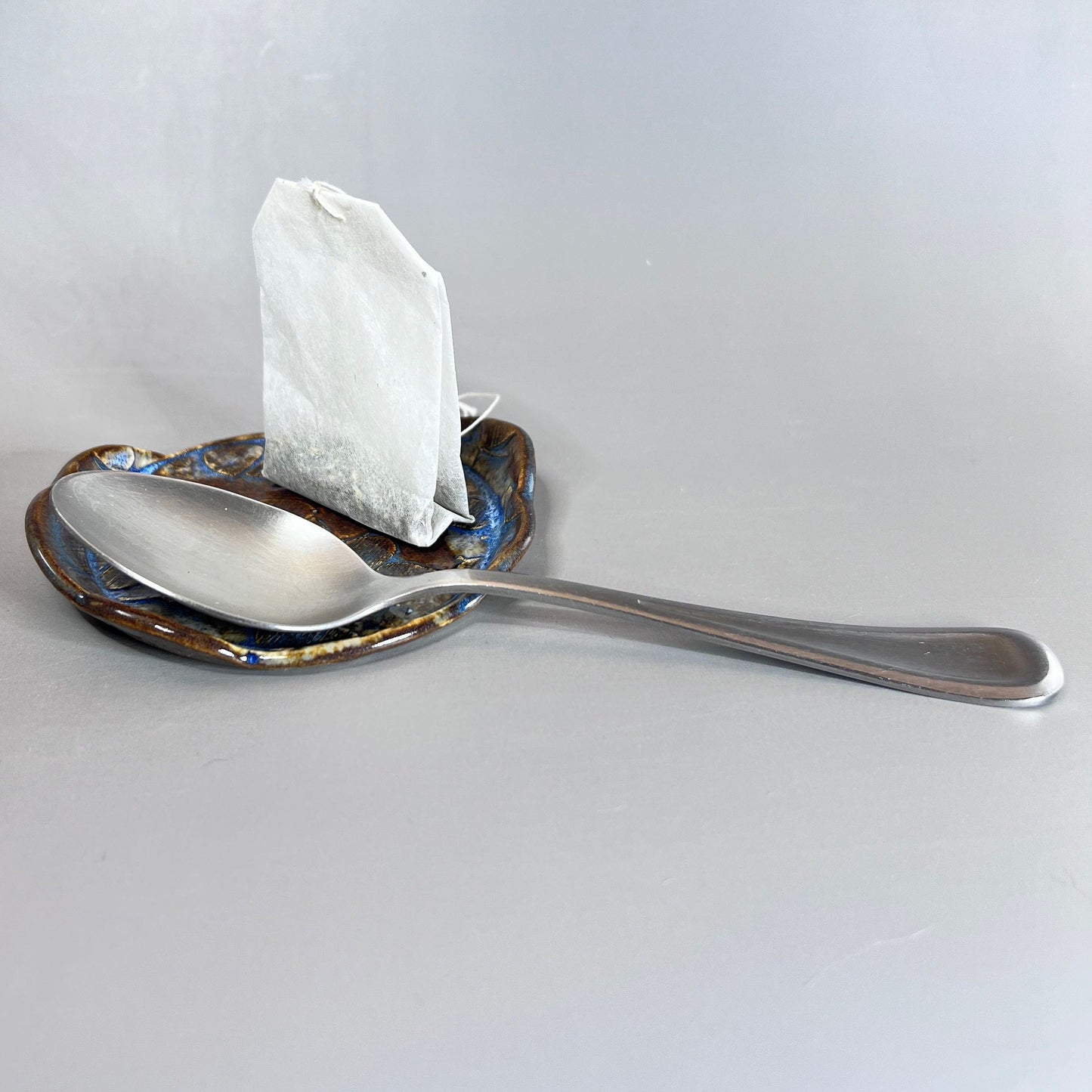 Brown and Blue Fall Acorn Stoneware Teabag Holder/ Spoon Rest