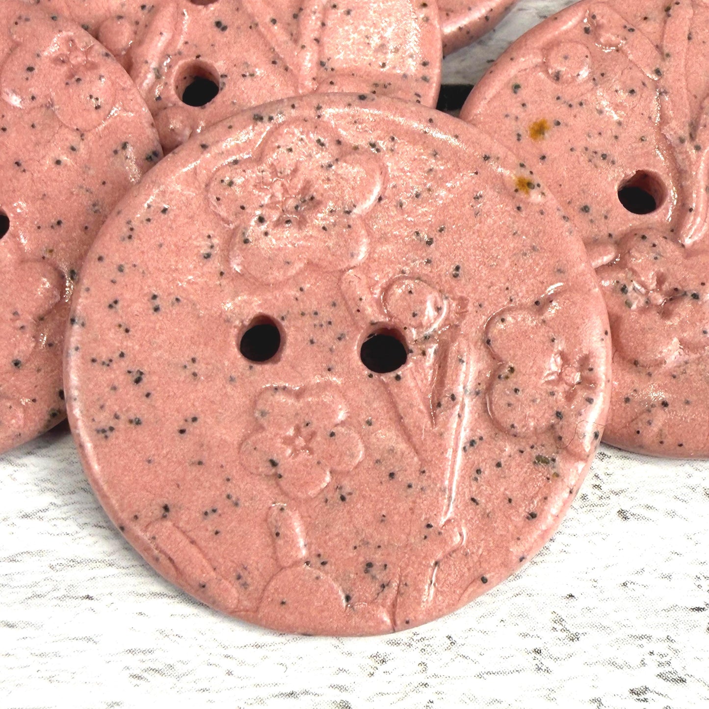 3 Pink Cherry Blossom Speckled Porcelain Buttons