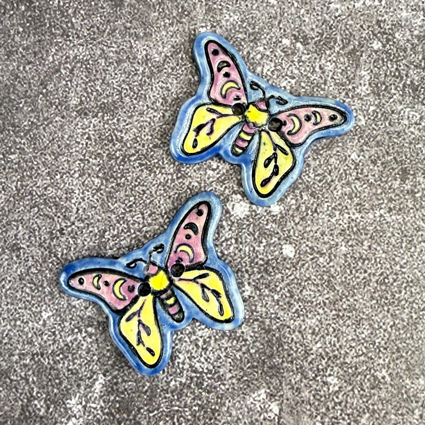 Purple, Blue, Yellow Moth Ceramic Button