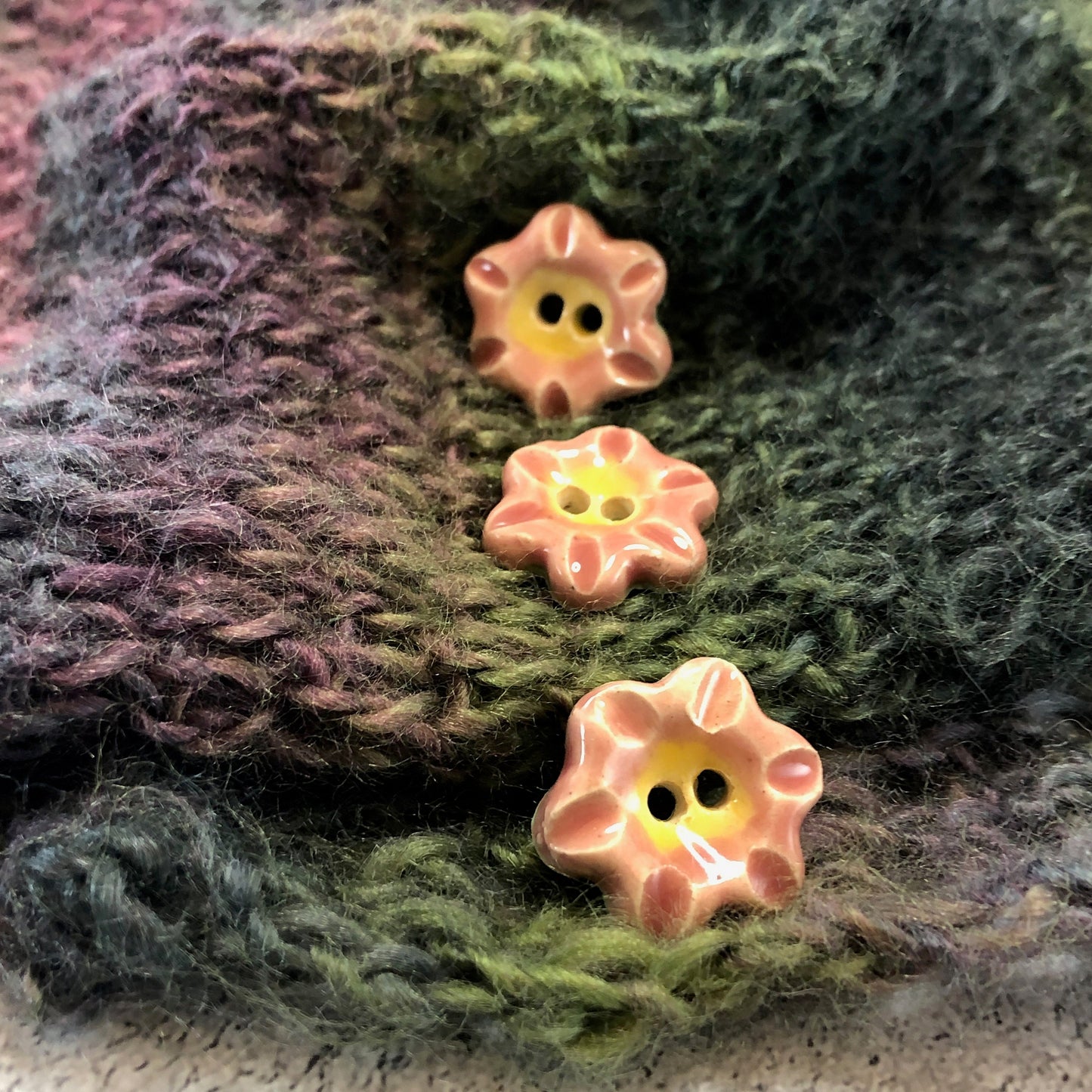 Round Pink and Yellow Flower Button