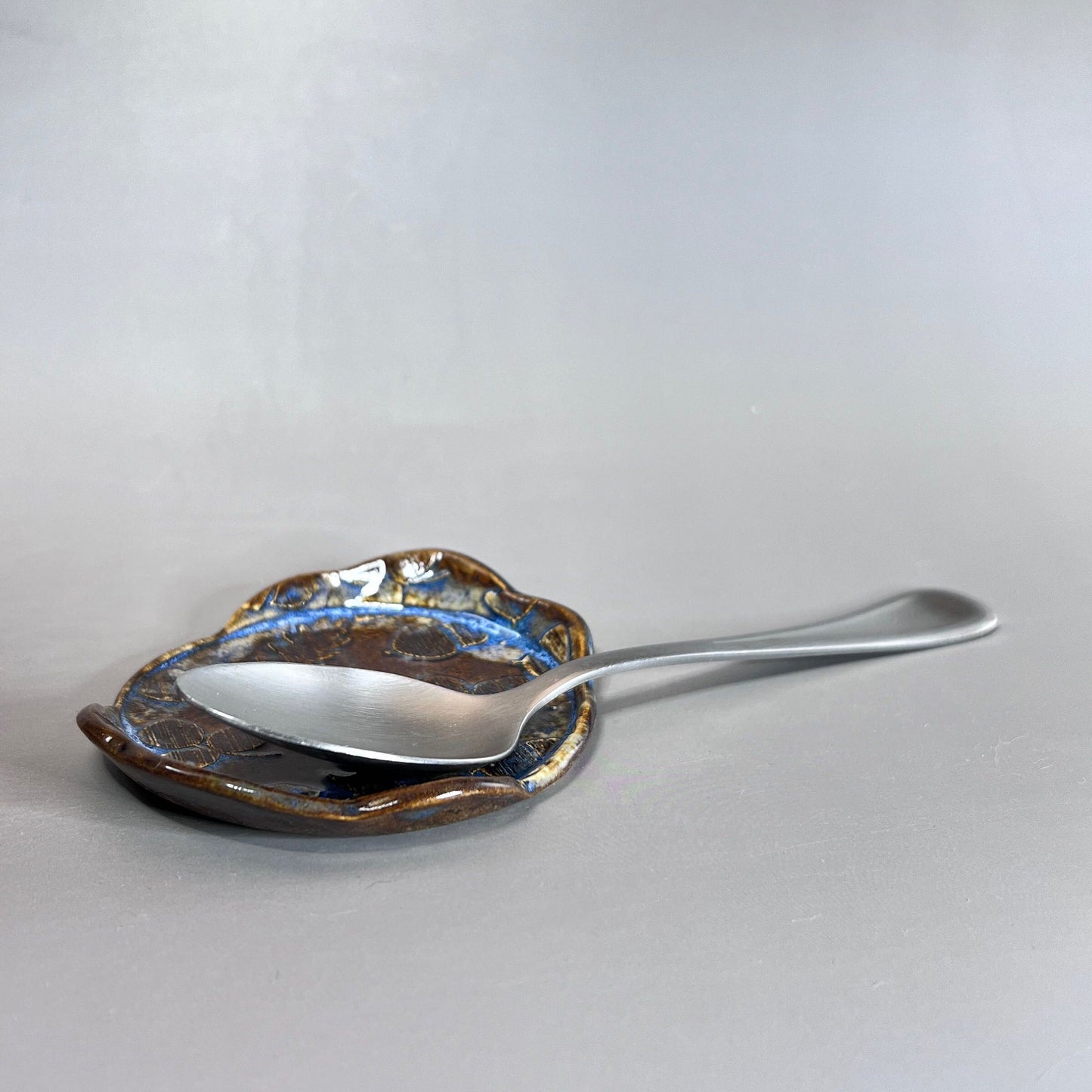 Brown and Blue Fall Acorn Stoneware Teabag Holder/ Spoon Rest