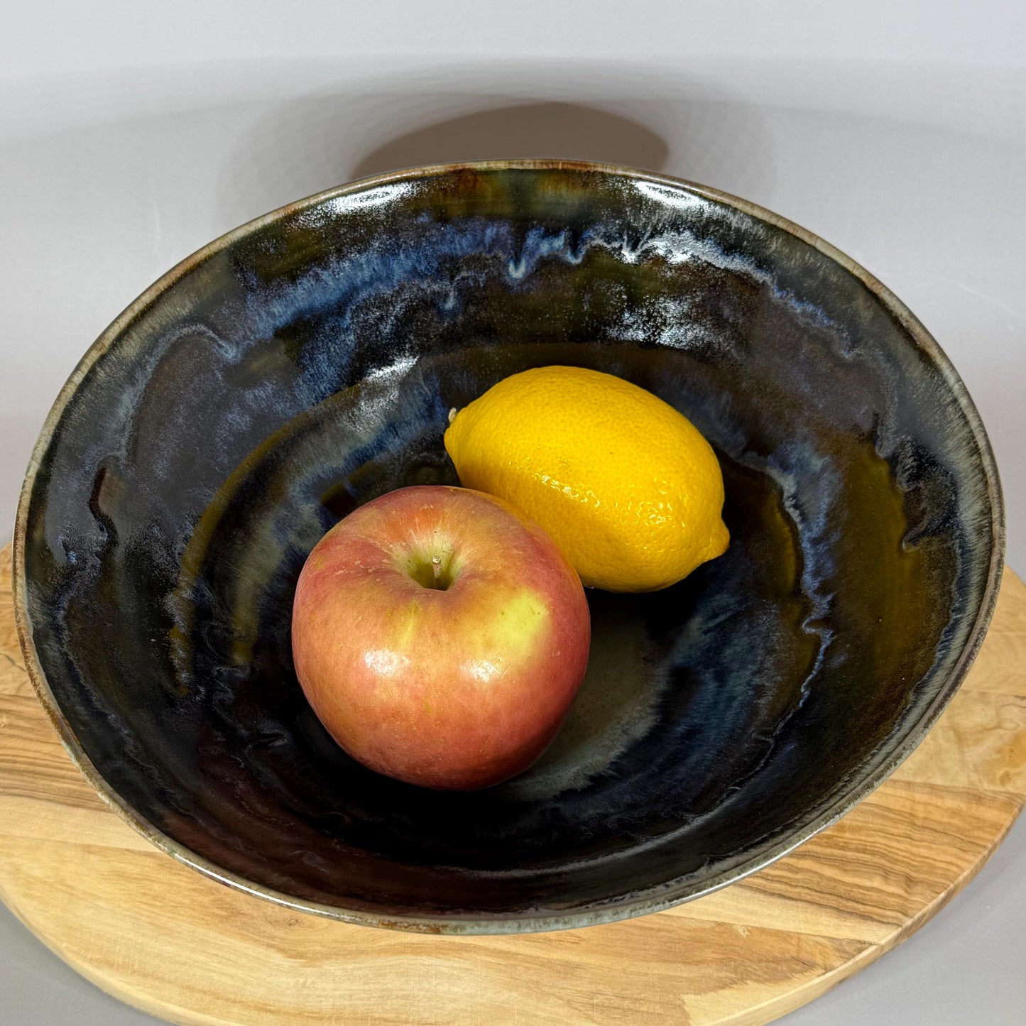 Dark Blue River Run Glazed Stoneware Serving Bowl/Fruit Bowl
