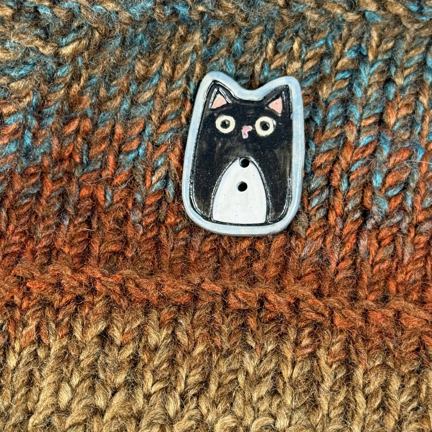 Tuxedo Kitty Ceramic Button