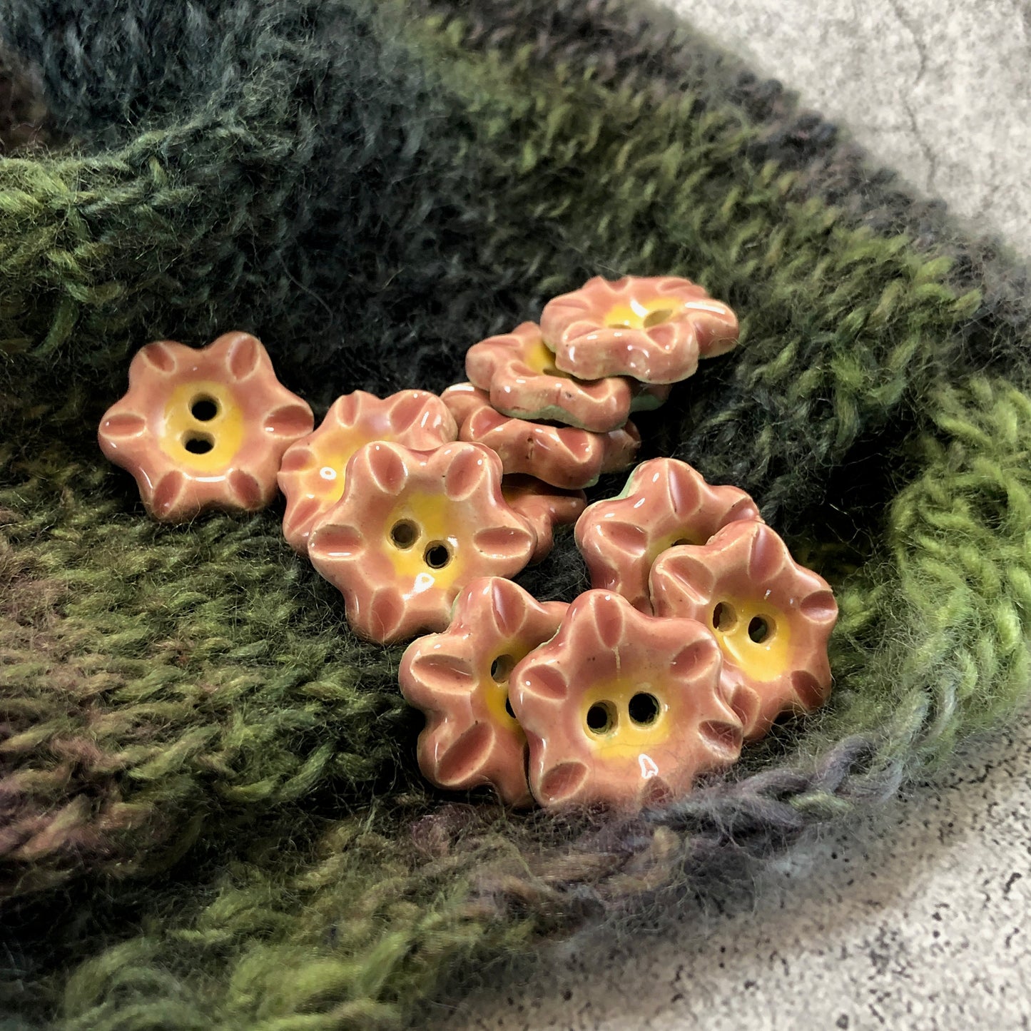 Round Pink and Yellow Flower Button