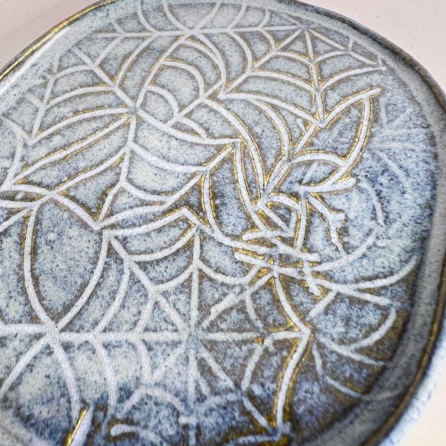 Small Dark Blue Oval with Spider Web Texture Trinket Tray/Teabag Holder/ Spoon Rest