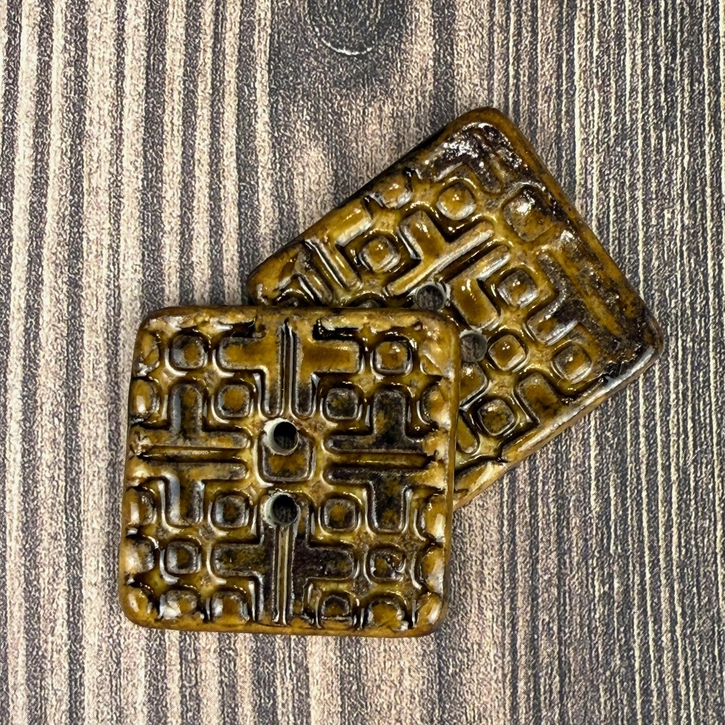 Golden Brown Graphic Texture Square 2 Hole Button