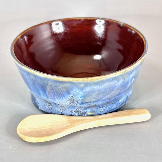 Handmade Glazed Stoneware Prep Bowl, Blue Berry Condiment Bowl