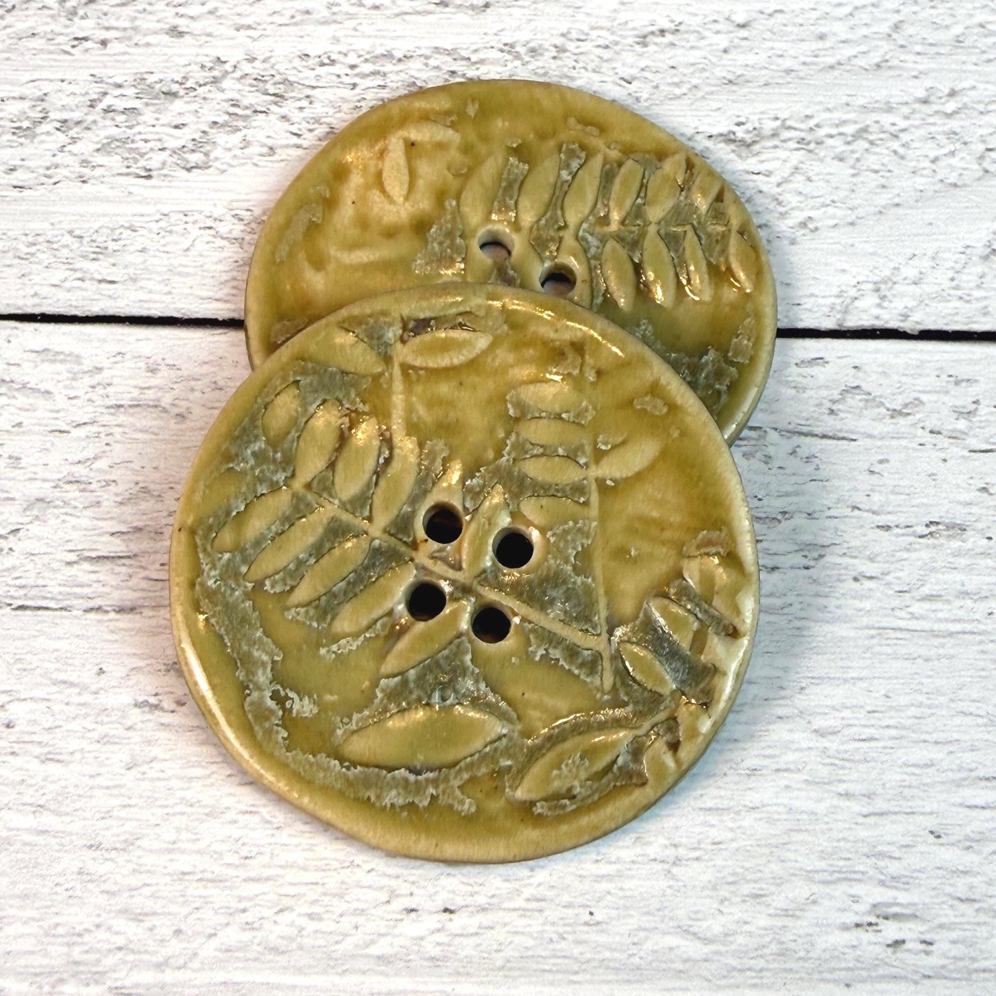 Large Spring Ferns with Green and Gold 4 Hole Round Buttons
