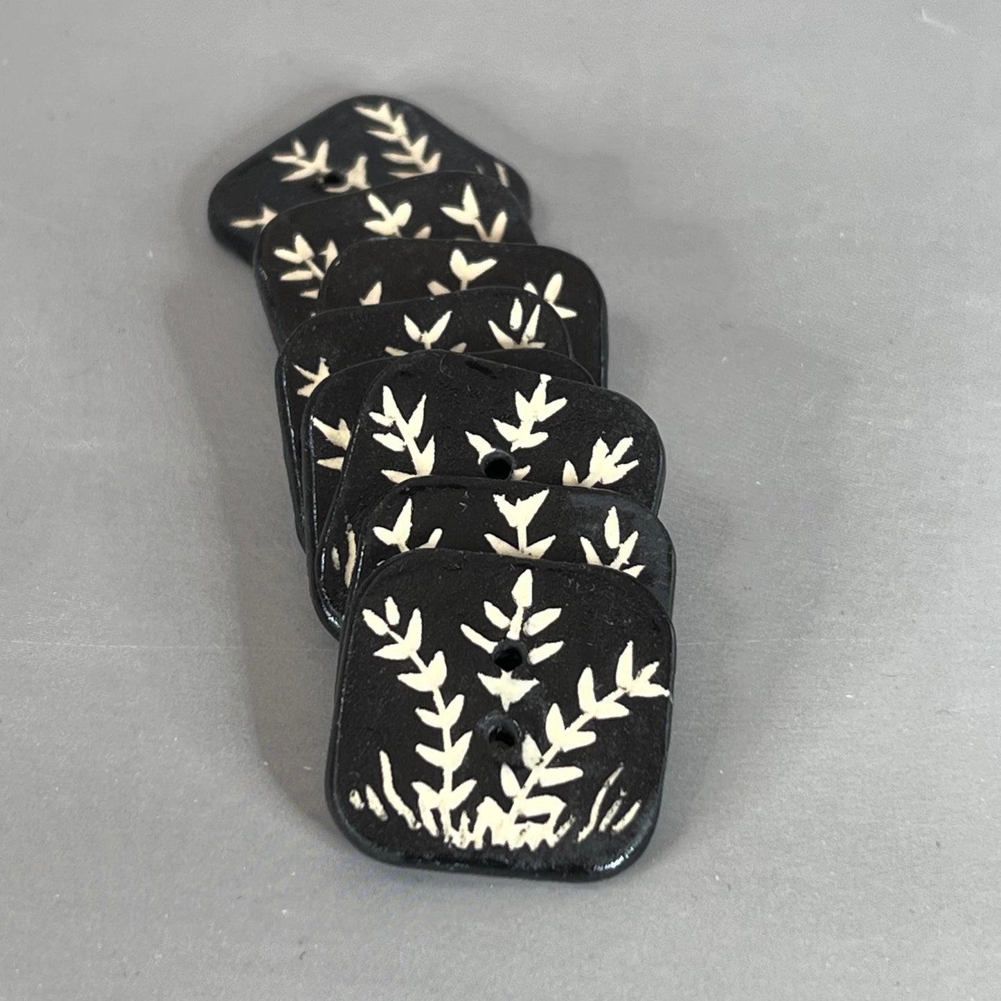 Black and White Sgraffito Plant Square Button