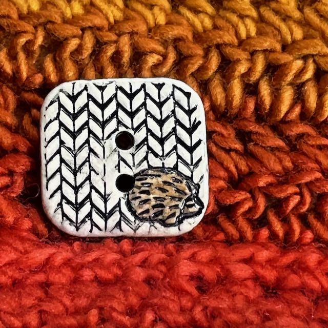 Hedgehog on Knit Square Ceramic Button