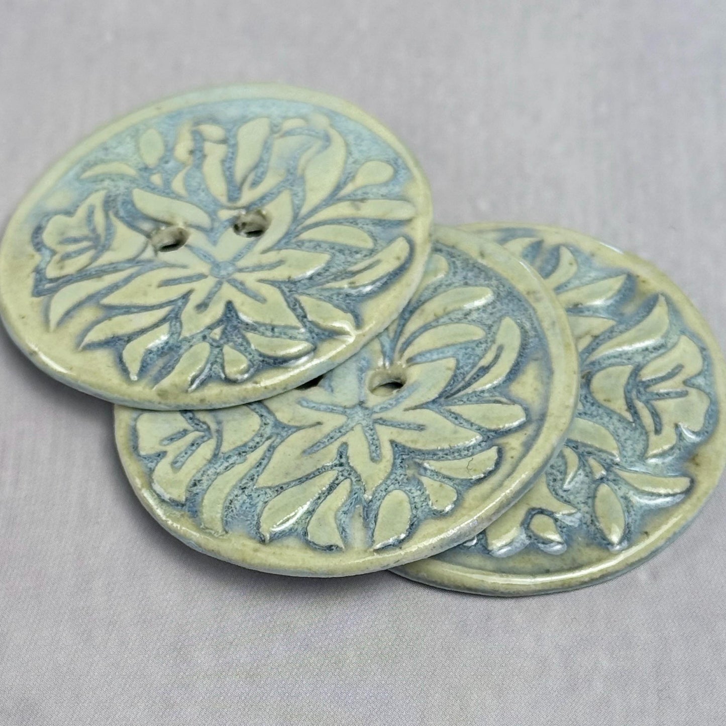 White and Blue Lily Ceramic Button