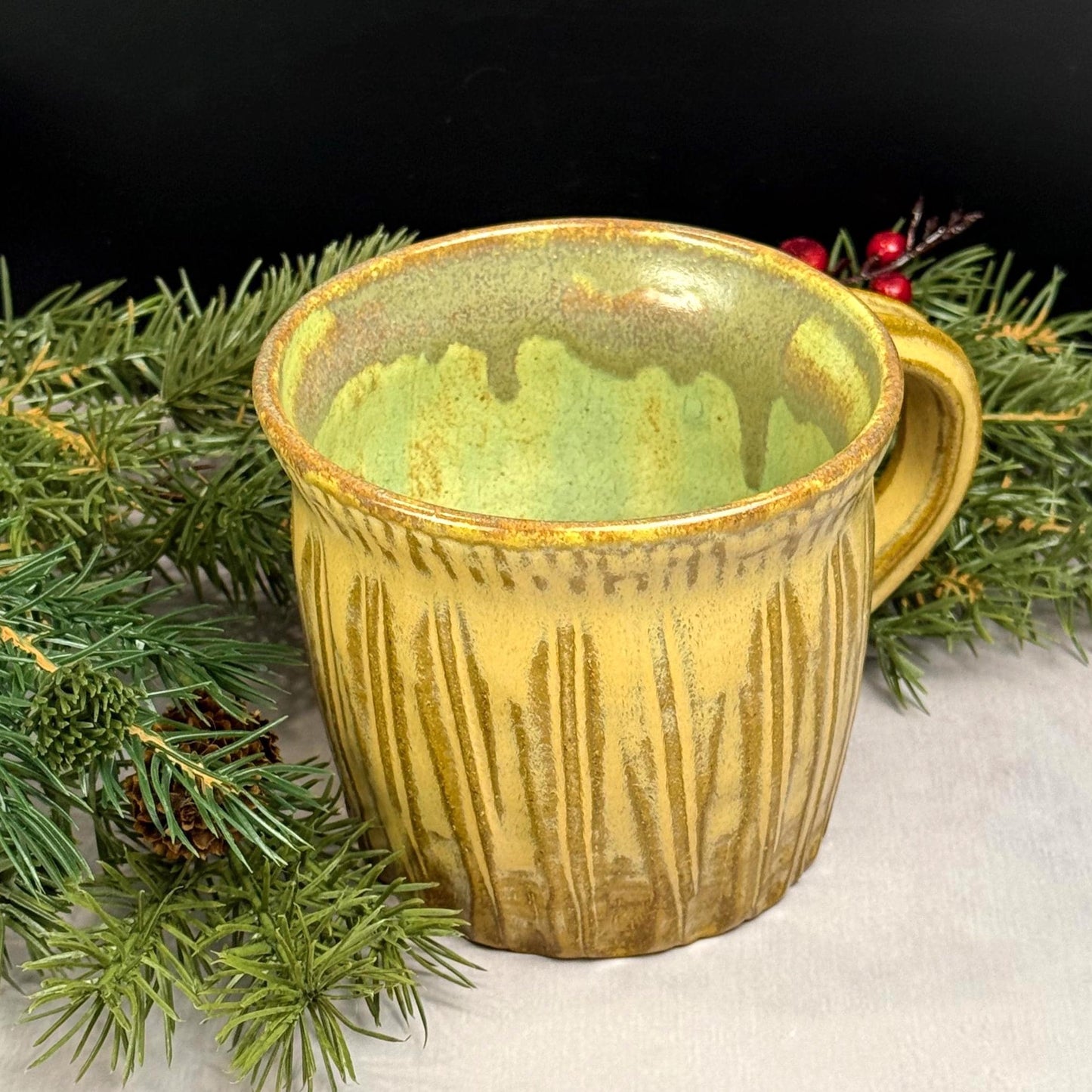 Yellow Ochre and Green Rustic Mug