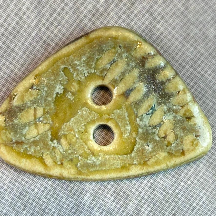 Tiny Spring Ferns with Green and Gold  2 Hole Triangular Buttons