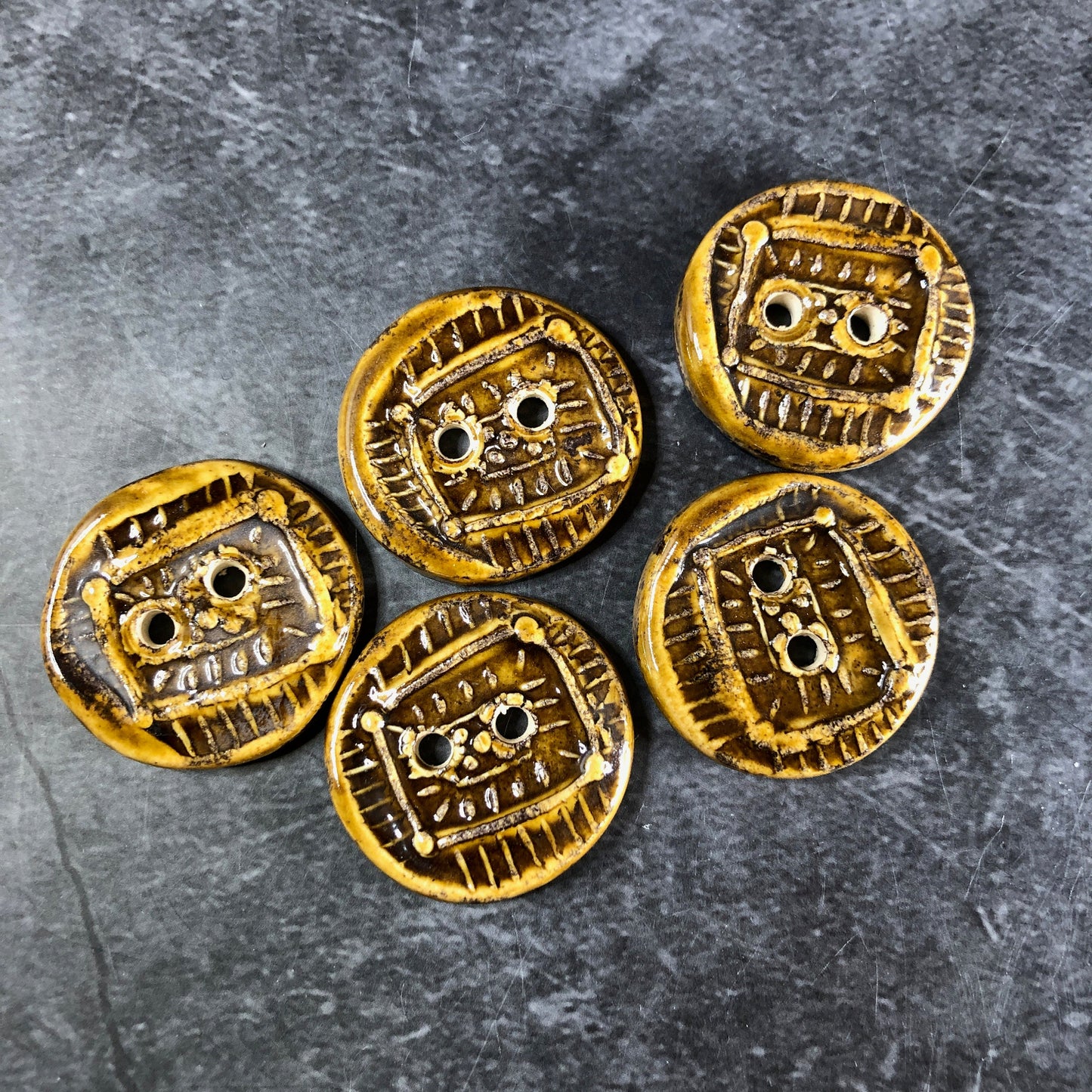 Textured Amber Brown Button