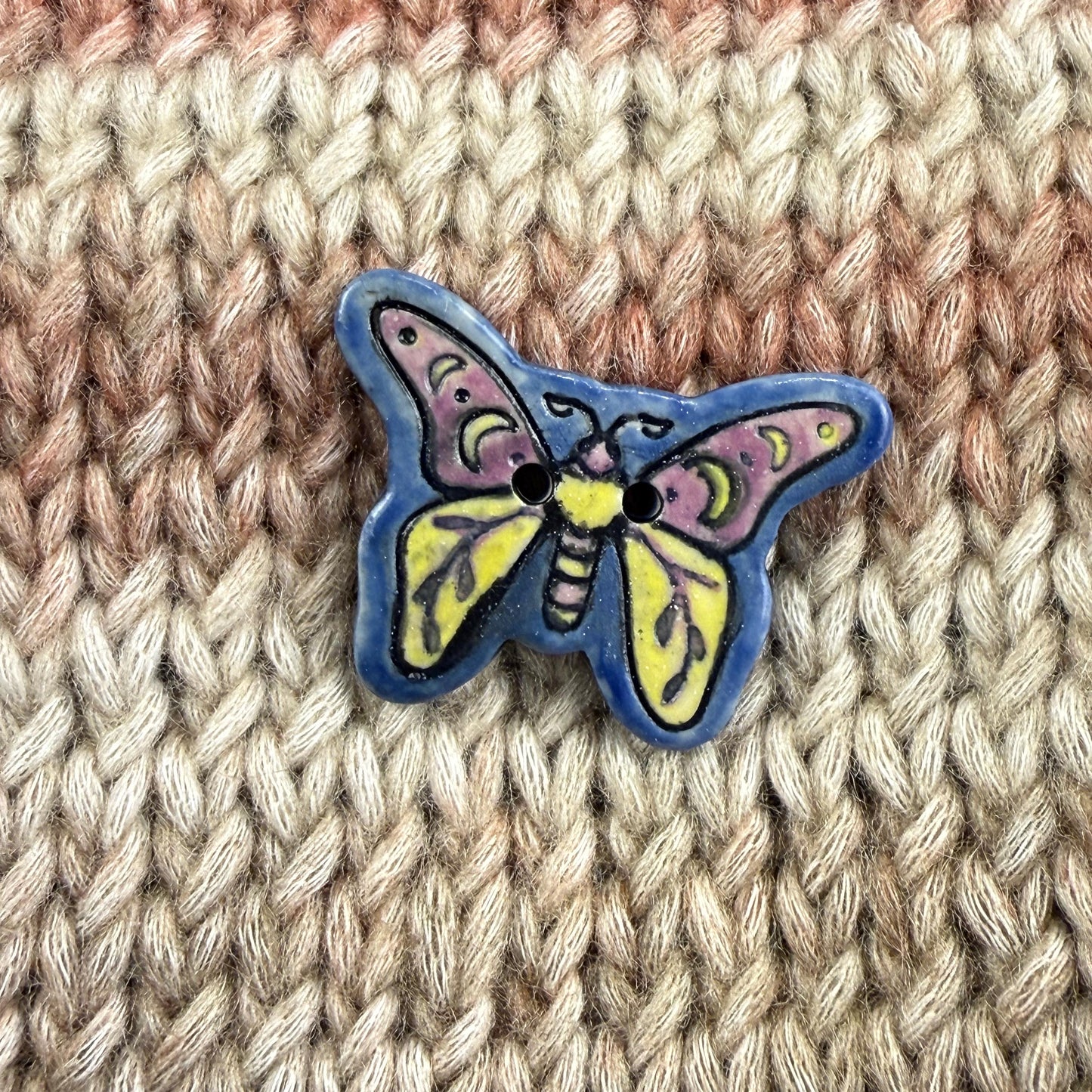 Purple, Blue, Yellow Moth Ceramic Button