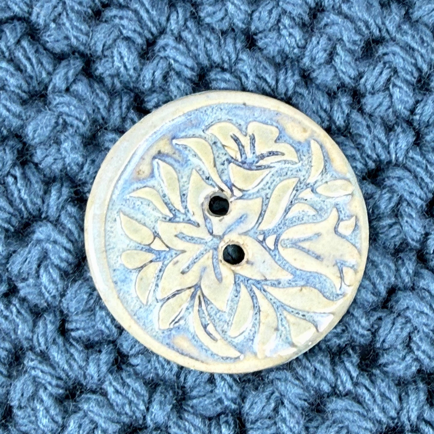 White and Blue Lily Ceramic Button