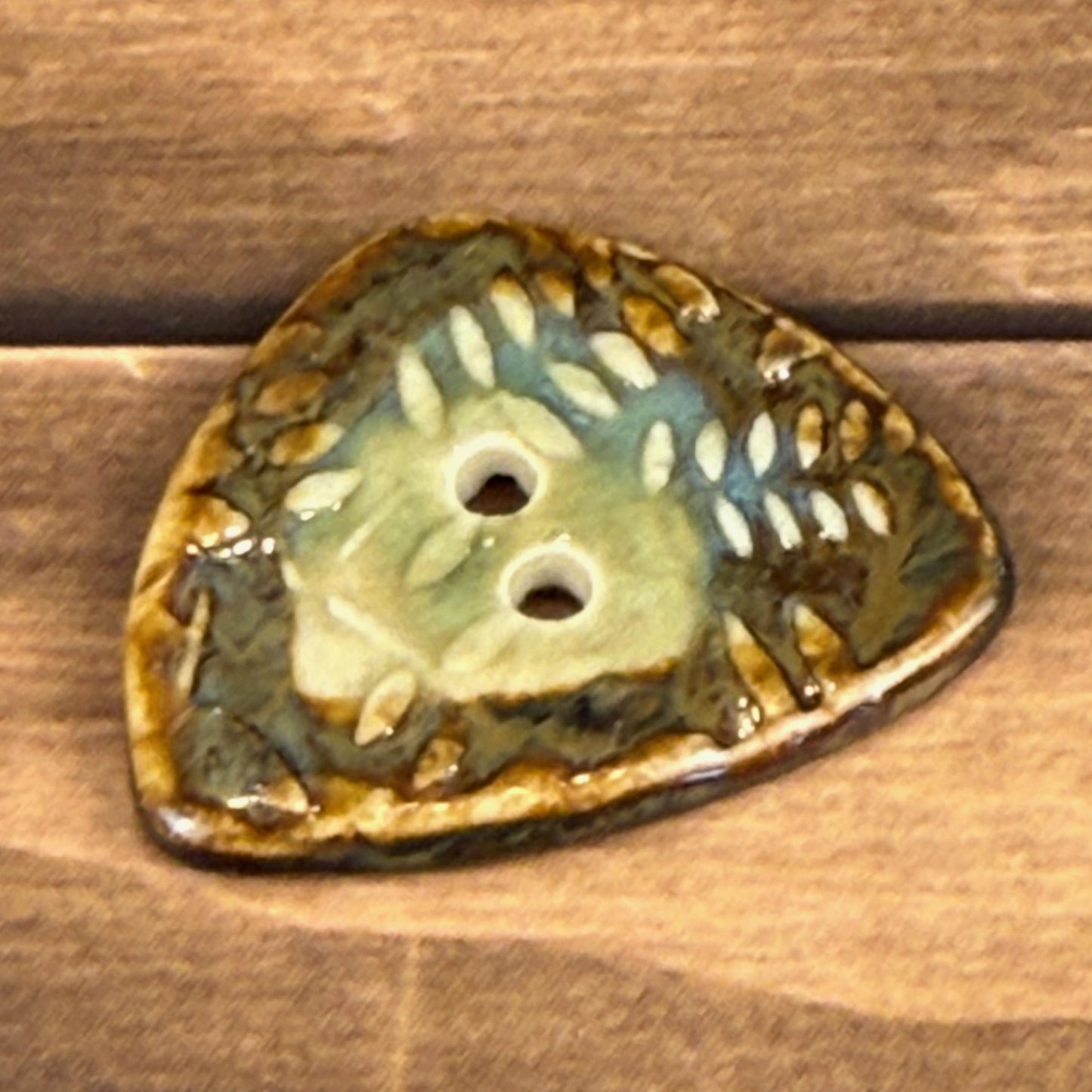 Ferns with Green, Blue, and Copper  2 Hole Small Triangular Buttons