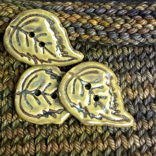 Large Stylized Green Leaf Ceramic Button