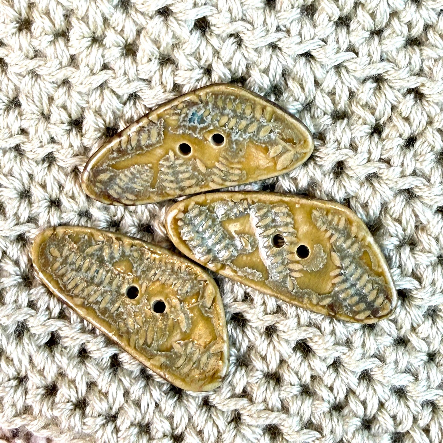 Spring Ferns with Green and Gold  2 Hole Large Triangular Buttons