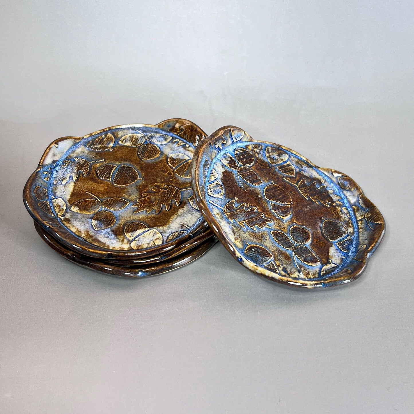 Brown and Blue Fall Acorn Stoneware Teabag Holder/ Spoon Rest