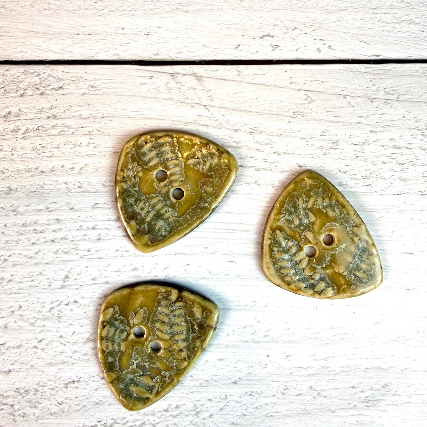 Spring Ferns with Green and Gold  2 Hole Small Triangular Buttons