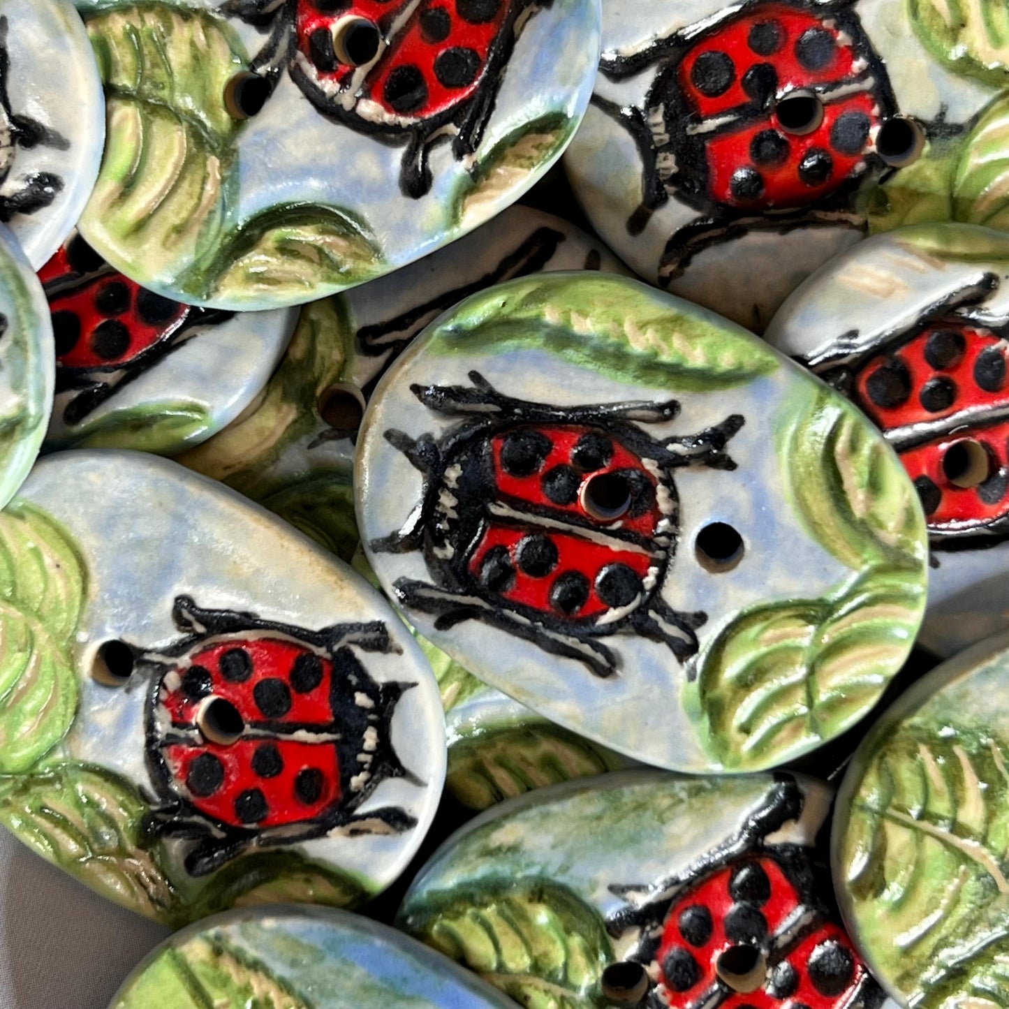 Ladybug in the garden Oval Shaped Ceramic Buttons