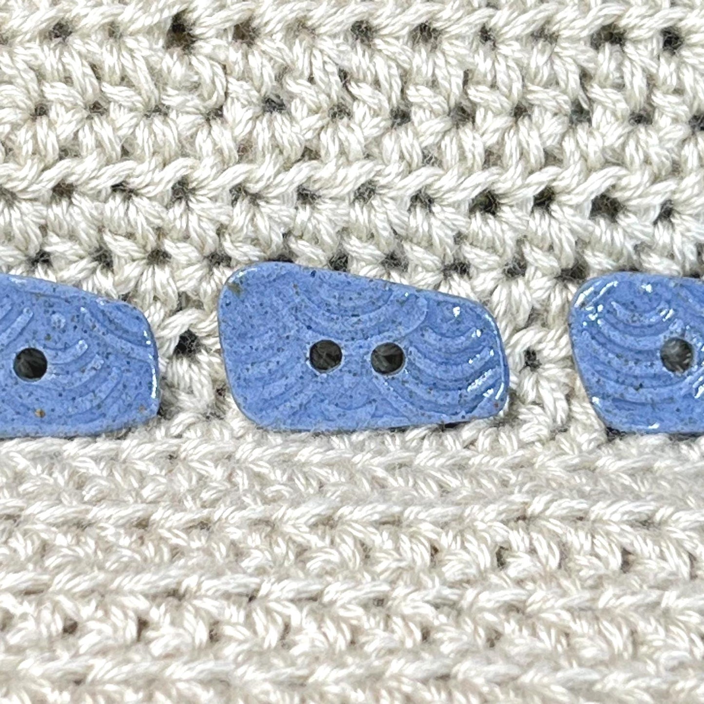 3 Blue Porcelain Wave Patterned Triangular Buttons