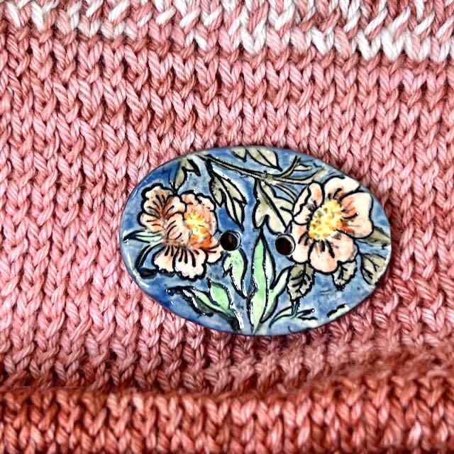Cottage Garden Flowers on Blue Oval Buttons