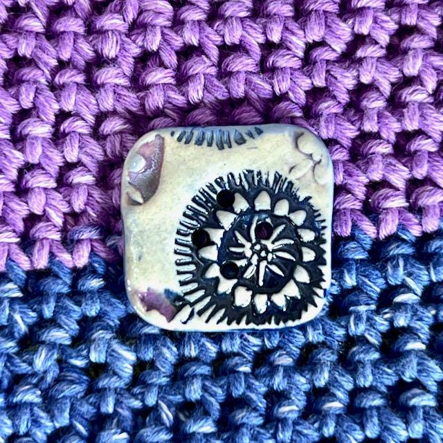 Purple and Blue Boho Designs on White Square Buttons