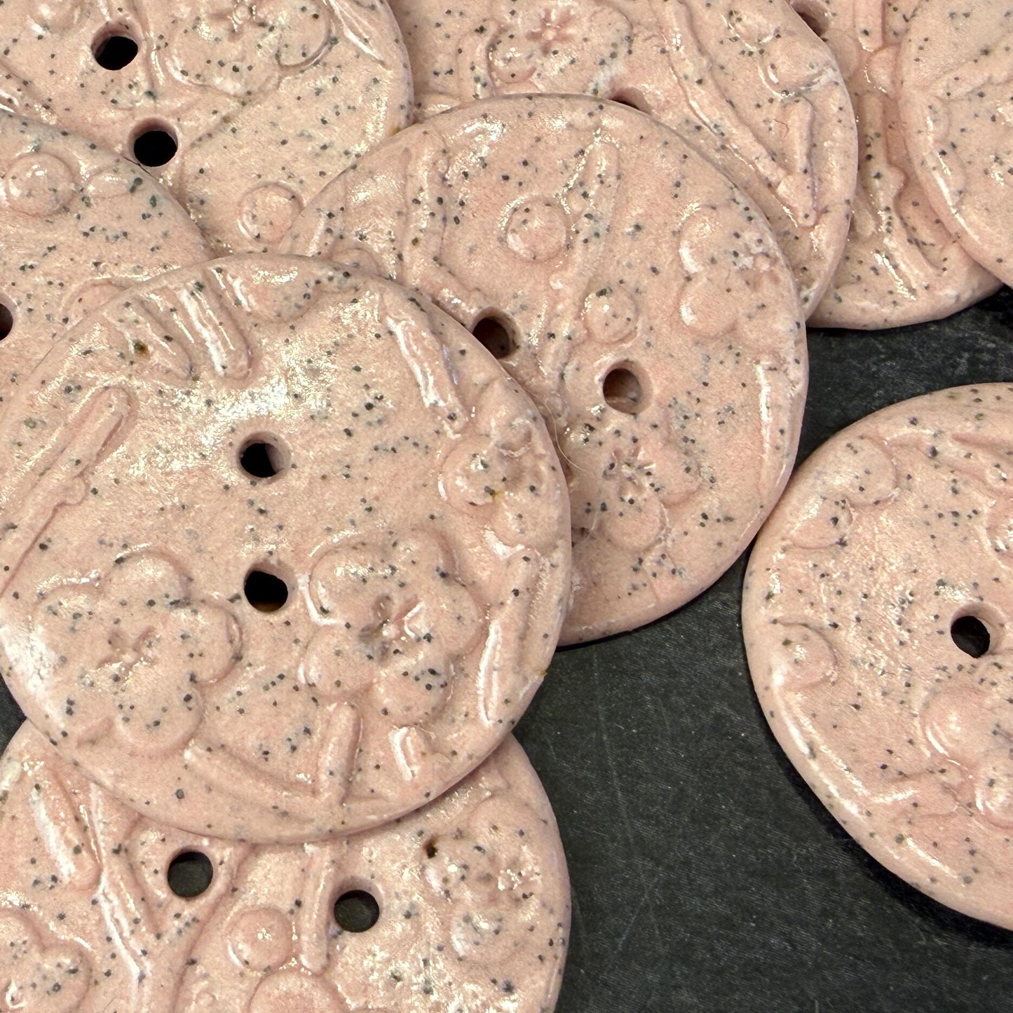 3 Light Pink Cherry Blossom Speckled Porcelain Buttons