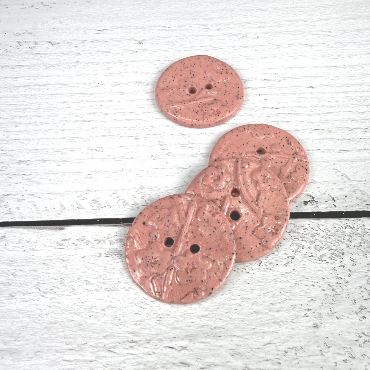3 Pink Cherry Blossom Speckled Porcelain Buttons