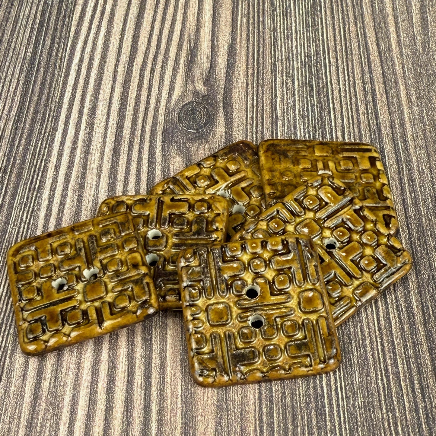 Golden Brown Graphic Texture Square 2 Hole Button