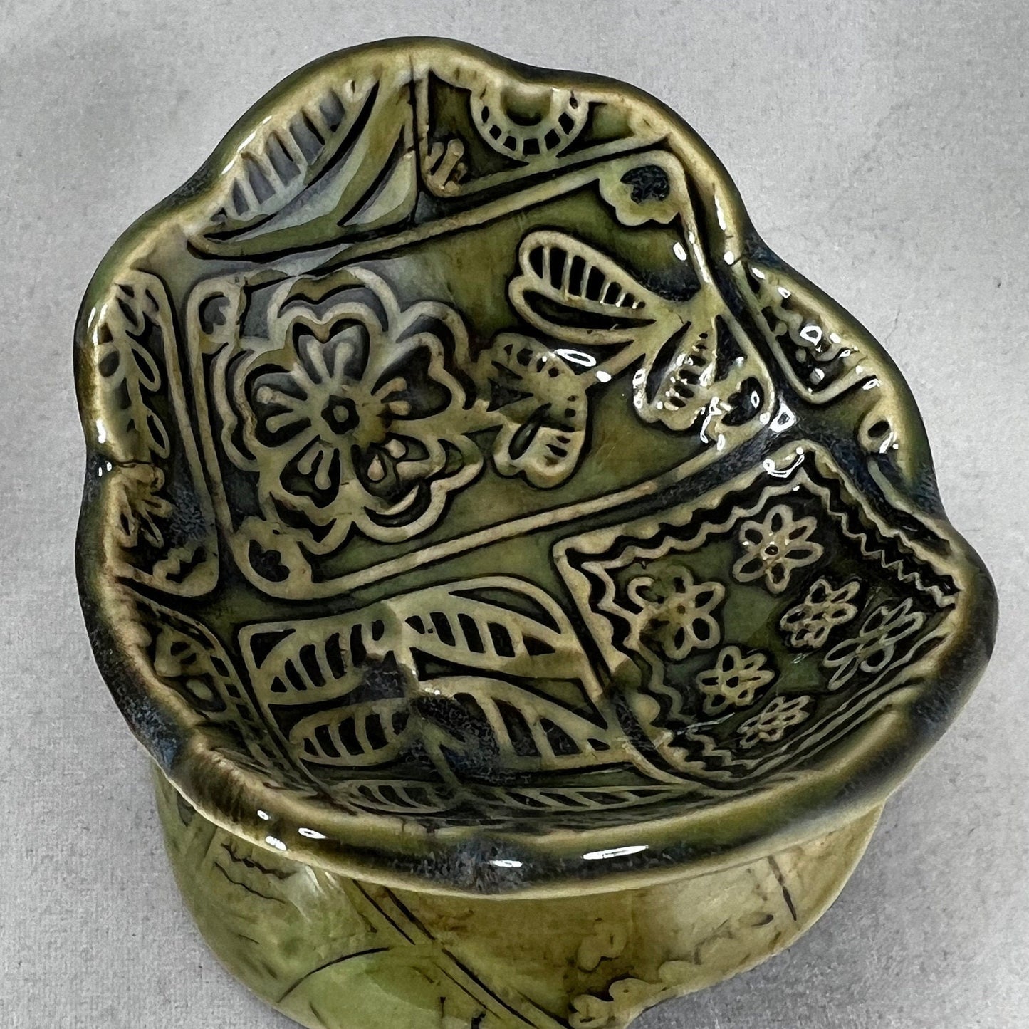 Green Flower Quilt Design Teabag Holder/Spoonrest