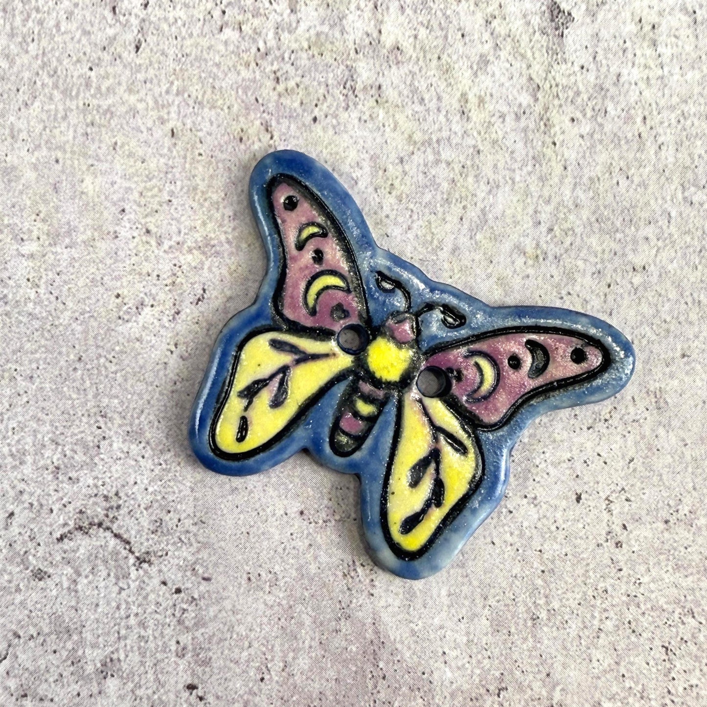 Purple, Blue, Yellow Moth Ceramic Button