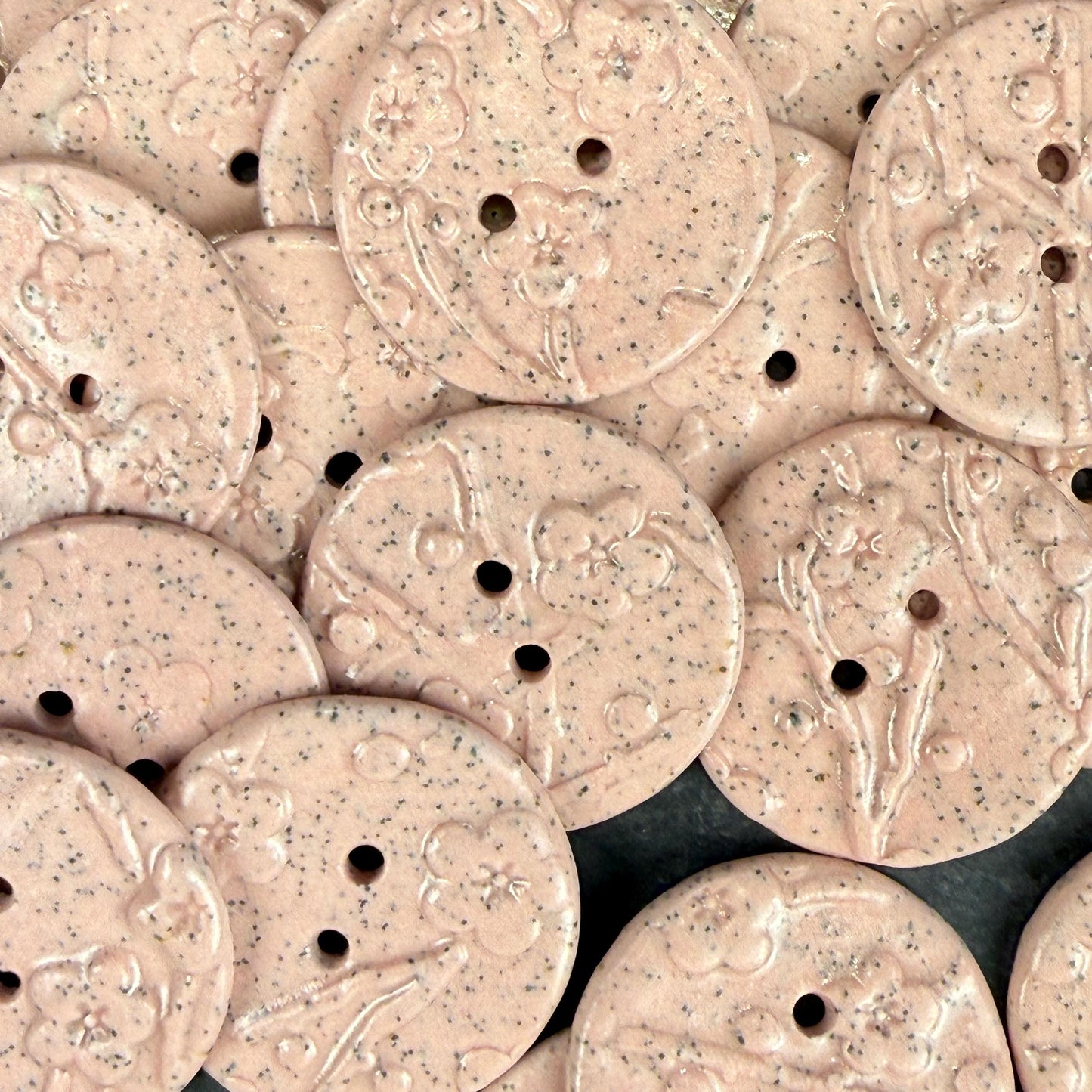3 Light Pink Cherry Blossom Speckled Porcelain Buttons