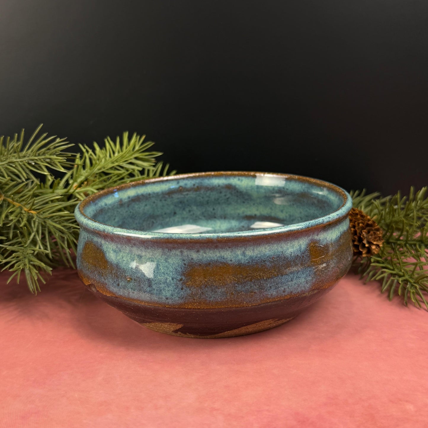 Blue with Brown Shallow Brown Stoneware Bowl
