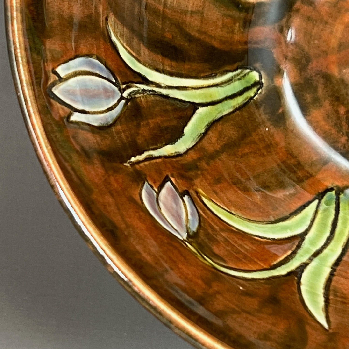 Brown Serving Bowl with Tulips