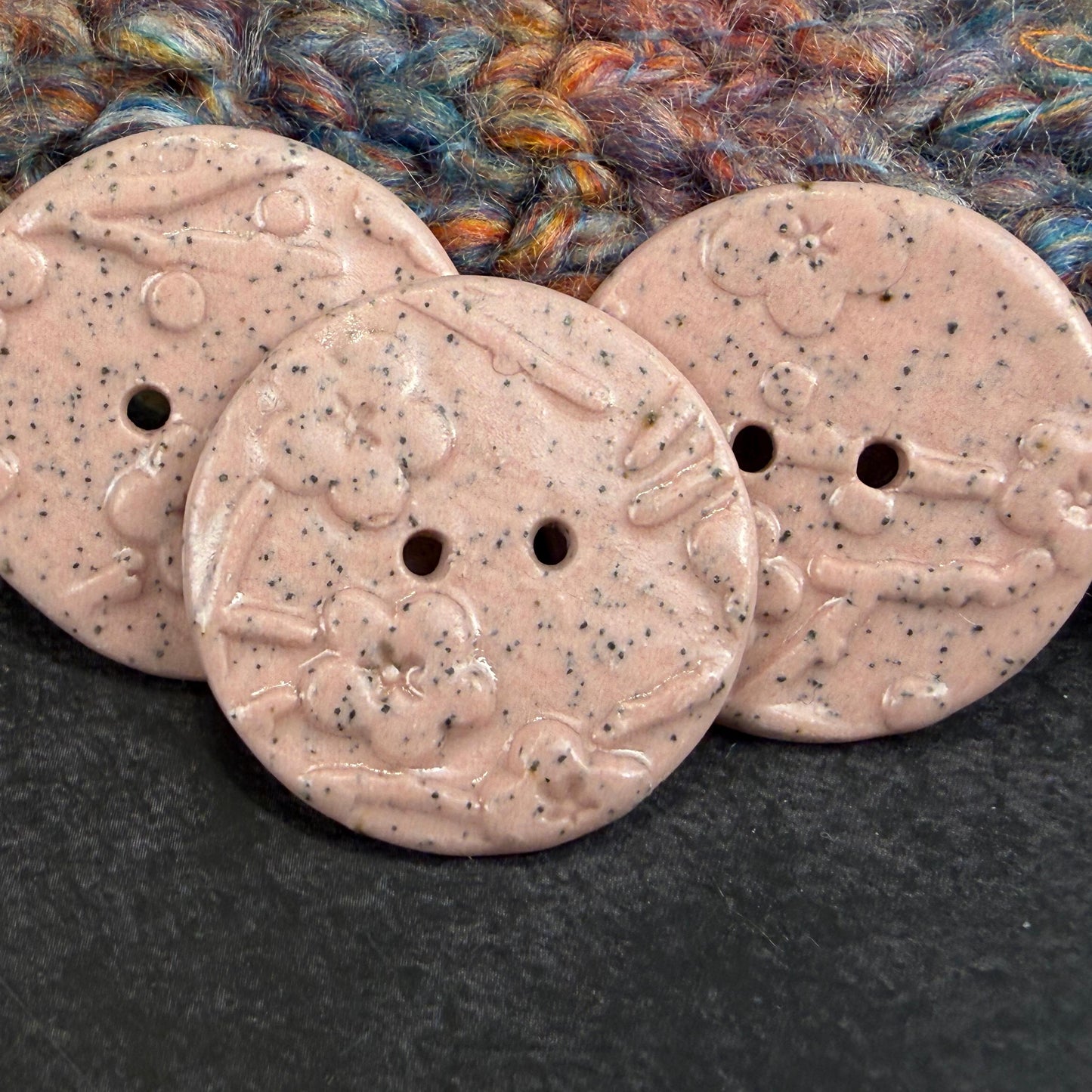 3 Light Pink Cherry Blossom Speckled Porcelain Buttons