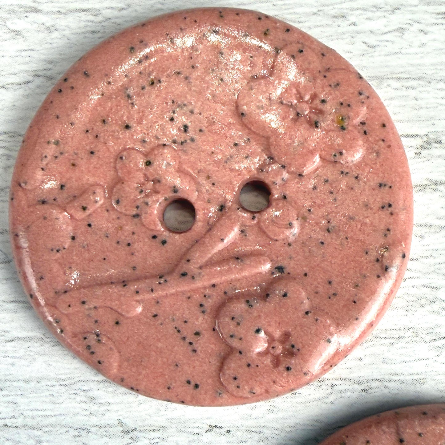 3 Pink Cherry Blossom Speckled Porcelain Buttons