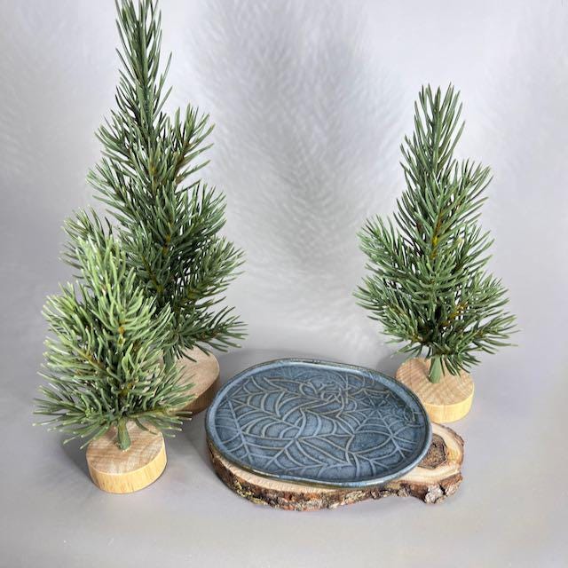Small Dark Blue Oval with Spider Web Texture Trinket Tray/Teabag Holder/ Spoon Rest