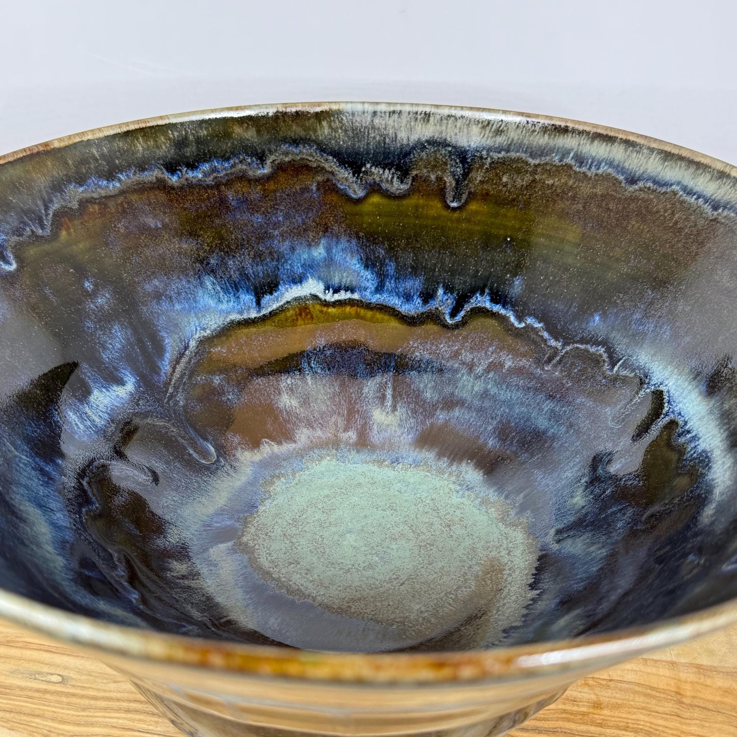 Dark Blue River Run Glazed Stoneware Serving Bowl/Fruit Bowl