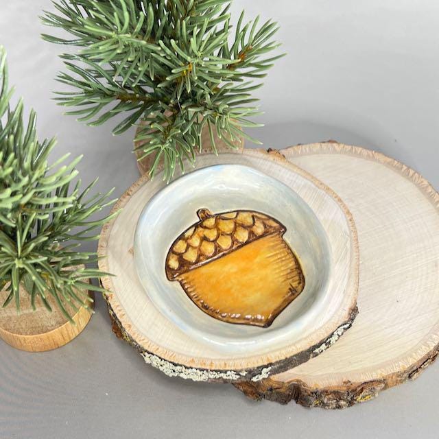 Handmade Ceramic Acorn Trinket Dish, Child's Ring Dish